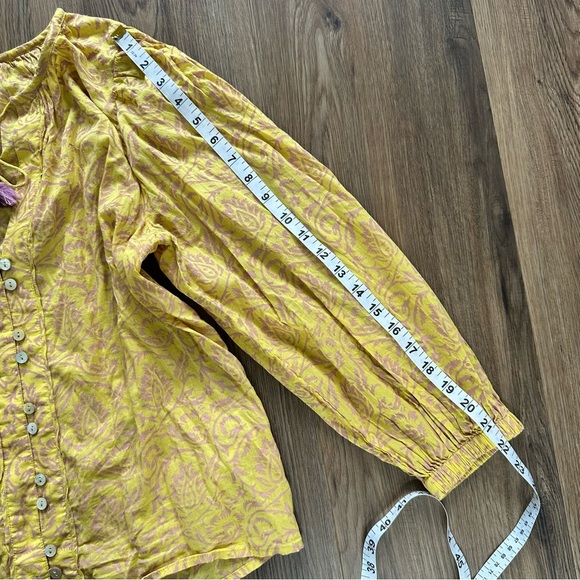 Cleobella Scarlett Tassel Tie Blouse Peasant Women Large Yellow Pink Long Sleeve - Picture 9 of 12